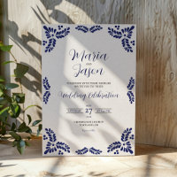 Mexikanische Talavera Blaue Florale Minimalistisch