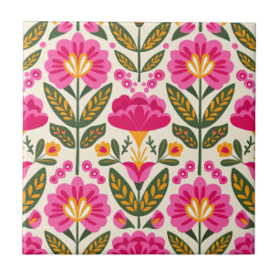 Mexikanische Talavera-Blumen Fuchsia-Rosa Floral Fliese
