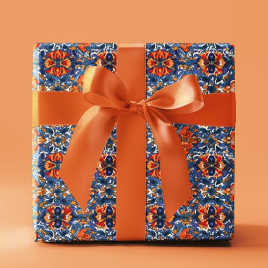 Mexikanische Talavera Fliesen Töpferei Orange Blau Geschenkpapier