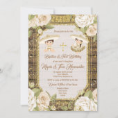 Mexikanische Taufe White Floral Twin Boy und Mädch Einladung (Vorderseite)