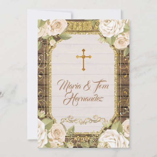 Mexikanische Taufe White Floral Twin Boy und Mädch Einladung (Rückseite)