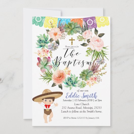 Mexikanische Taufkarte Einladung (Vorderseite)