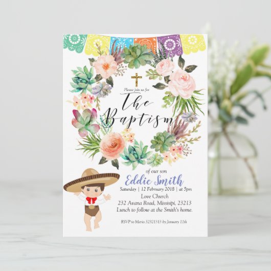 Mexikanische Taufkarte Einladung (Stehend Vorderseite)