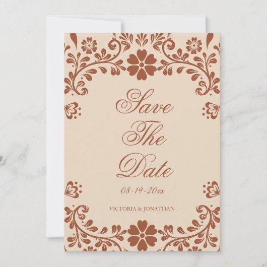 Mexikanische Terracotta-Beige-Hochzeit Save The Date (Vorderseite)