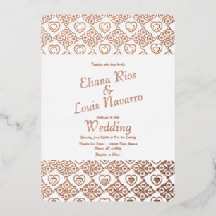 mexikanische Tile Hearts Talavera Gold Wedding gep Folieneinladung