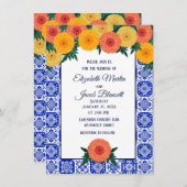 Mexikanische Tile Marigolds Hochzeitseinladung Einladung (Vorne/Hinten)