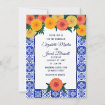 Mexikanische Tile Marigolds Hochzeitseinladung
