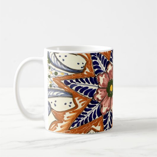 Mexikanische Töpferei Talavera Südwest Brown Blue Kaffeetasse (Links)