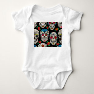 Mexikanische Totenköpfe & Rosen: Vintage-Design Baby Strampler