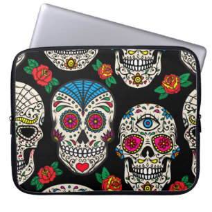 Mexikanische Totenköpfe & Rosen: Vintage-Design Laptopschutzhülle