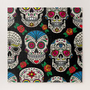 Mexikanische Totenköpfe & Rosen: Vintage-Design Puzzle