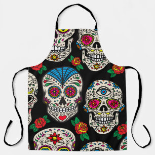 Mexikanische Totenköpfe & Rosen: Vintage-Design Schürze