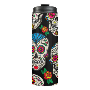 Mexikanische Totenköpfe & Rosen: Vintage-Design Thermosbecher