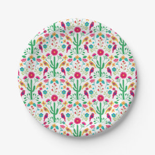 Mexikanische traditionelle Blumen-Volksgutkunst in Pappteller