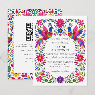 Mexikanische Vögel Otomi Florale Fiesta QR-Code Ho Einladung