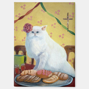 Mexikanische Volksinspirierte Weiße Katze Magnet