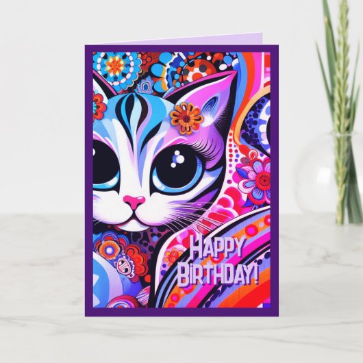 Mexikanische Volkskunst Abstrakt Kitty Cat Geburts Karte (Vorderseite)