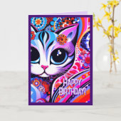 Mexikanische Volkskunst Abstrakt Kitty Cat Geburts Karte (Gelbe Blume)