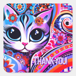 Mexikanische Volkskunst Abstrakt Kitty Cat Geburts Quadratischer Aufkleber