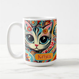 Mexikanische Volkskunst Abstrakt Kitty Cat Persona Kaffeetasse