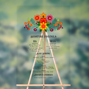 Mexikanische Volkskunst Blumensignatur-Cocktails-M Acrylschild