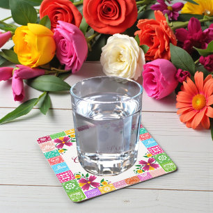 Mexikanische Volkskunst Florale Baby-Shower-Unters Rechteckiger Pappuntersetzer