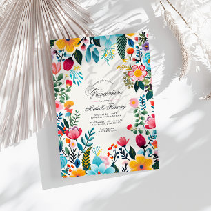 Mexikanische Volkskunst Florale Quinceañera-Foto Einladung