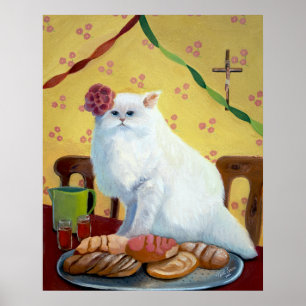 Mexikanische Volkskunst-inspirierte weiße Katzenwa Poster
