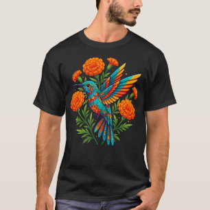 Mexikanische Volkskunst Kolibri-Blume-Vogel-Liebha T-Shirt