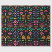 mexikanische Volkskunst nahtloses Muster, buntes D Geschenkpapier (Flach)