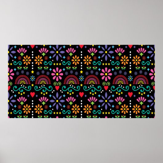mexikanische Volkskunst nahtloses Muster, buntes D Poster (Vorne)