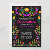 Mexikanische Volkskunst schwarz farbenfroh florale Magneteinladung (Vorderseite)