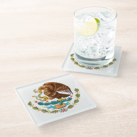 mexikanische Wappendecke Glasuntersetzer (Schrägansicht)