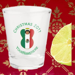 Mexikanische Weihnachtsflagge Engel personalisiert Schnapsglas