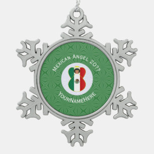 Mexikanische Weihnachtsflagge Engel Personalisiert Schneeflocken Zinn-Ornament