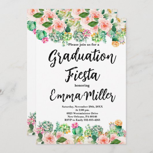 Mexikanischer Abschluss Fiesta Cactus Einladung (Vorne/Hinten)