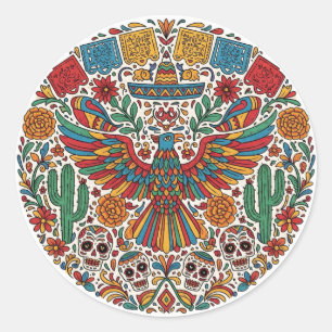 Mexikanischer Adler und Skulls-Magnet Runder Aufkleber