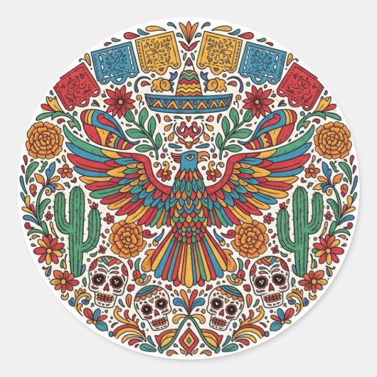 Mexikanischer Adler und Skulls-Magnet Runder Aufkleber (Vorderseite)
