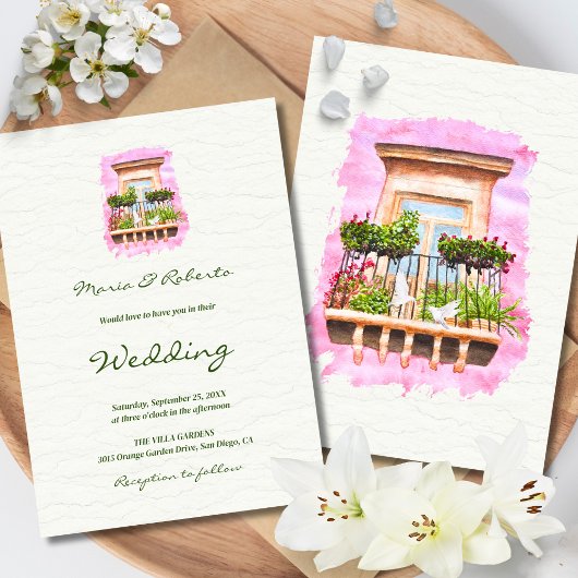 Mexikanischer Balkon mit rosa Rahmen Einladung