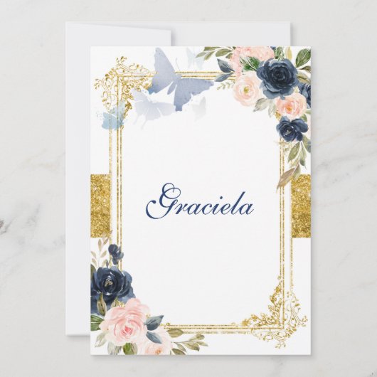 Mexikanischer Blaue Marine Girl Fiesta zum Geburts Einladung (Rückseite)