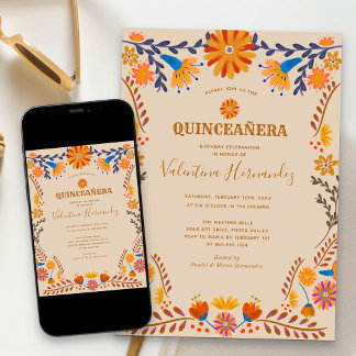 Mexikanischer Blumenerdreich-Western Quinceanera I Einladung