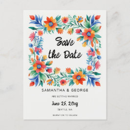 Mexikanischer Blumenfiesta Save the Date Ankündigungspostkarte