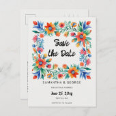 Mexikanischer Blumenfiesta Save the Date Ankündigungspostkarte (Vorne/Hinten)