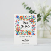 Mexikanischer Blumenfiesta Save the Date Ankündigungspostkarte (Stehend Vorderseite)