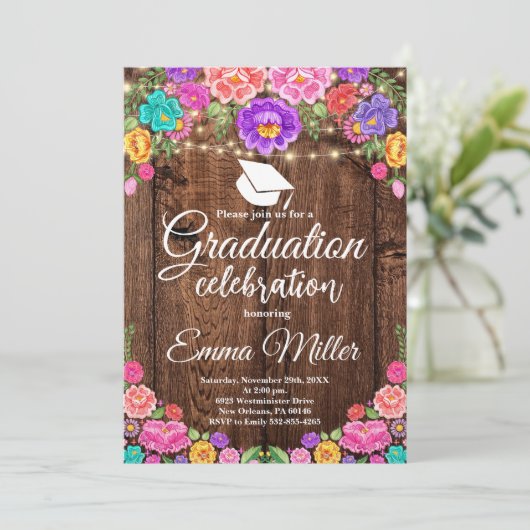 mexikanischer Blumenstrauß-Abschluss Einladung (Stehend Vorderseite)