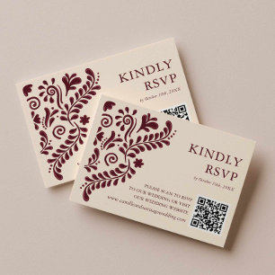 Mexikanischer Burgunder-Hochzeits-QR-Code RSVP Karte