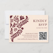Mexikanischer Burgunder-Hochzeits-QR-Code RSVP Karte (Vorderseite)
