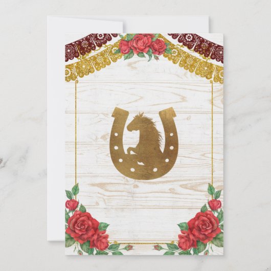 Mexikanischer Charra Burgundy Red Quinceanera West Einladung (Rückseite)