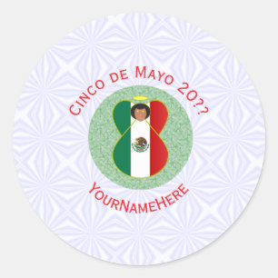Mexikanischer Cinco de Mayo Engel Personalisiert  Runder Aufkleber