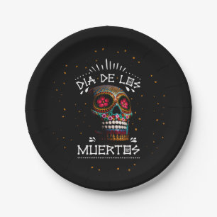 Mexikanischer Dia des Toten Skeletts Kunst des Tod Pappteller